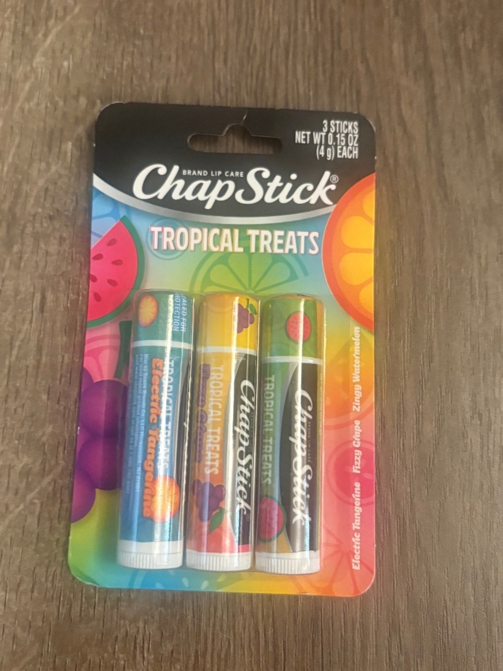chapstick tropical treats watermelon, tangerine and grape